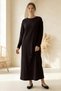 Women's Long Sleeve Crew Neck Modal Fabric Dress Black - 2