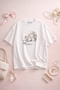 Women's White Cat Printed T-Shirt – Relaxed Fit Summer Meow Themed T-Shirt - 3