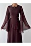 Women's Ruffled Long Sleeve Tulle Long Dress - 3
