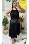 Women's Black Halter Neck Detailed Japone Sleeve Ayrobin Fabric Plus Size Matching Dress - 6