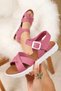 Girl's Baby Comfortable Open-Front Wedge Heeled Buckle Flexible Easy-To-Wear Sandals Slippers - 3