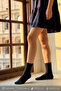 3-Piece Roll Top Elasticless Women's Bamboo Socks Navy Blue, 36-40