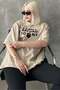 Beige Printed Crew Neck Women's T-Shirt Mg1653