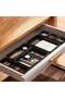 8 Pcs Plastic Drawer Organizer Trays,3 Sizes Interlocking Storage Bins for Makeup,Jewelry,Office and Kitchen,Black - 5