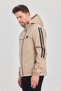 Men's Sports Raincoat Beige – Hooded, Black Stripe Detail, Lightweight Windbreaker, Outdoor Seasonal - 3