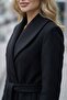 Belted Knee-Length Pocketed Melton Women's Coat Black - 5