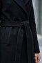 Belted Knee-Length Pocketed Melton Women's Coat Black - 4