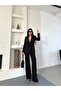 Women's Belted Blazer Jacket and Trousers Set Black - 2