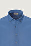 Men's Indigo 100% Cotton Oxford Slim Fit Buttoned Collar Flamed Shirt - 8