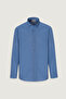 Men's Indigo 100% Cotton Oxford Slim Fit Buttoned Collar Flamed Shirt - 7