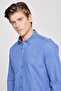 Men's Indigo 100% Cotton Oxford Slim Fit Buttoned Collar Flamed Shirt - 5