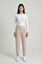 Beige High Waist Double Button Pockets Carrot Cut Pleated Women's Trousers - 2
