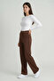 Brown High Waist Women's Palazzo Trousers with Pockets - 7