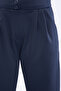 Navy Blue High Waist Double Button Pocket Carrot Cut Pleated Women's Trousers - 8