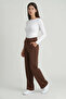 Brown High Waist Women's Palazzo Trousers with Pockets - 6