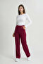 Burgundy High Waist Women's Palazzo Trousers with Pockets - 6