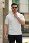 Men's Zippered Polo Collar Knitted Textured Quality Short Sleeve T-Shirt - 7