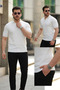 Men's Zippered Polo Collar Knitted Textured Quality Short Sleeve T-Shirt