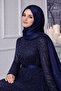 Satin Textured Janjanlı Evening Dress Shawl K. Indigo 102 - 3