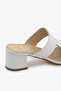White Genuine Leather Block Heeled Banded Women's Slippers - 8