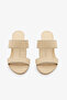Beige Genuine Leather Block Heeled Banded Women's Slippers - 6
