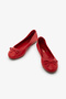 Red Genuine Leather Women's Ballerinas with Bow Detail - 8