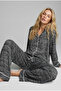Black Grey Mixed Color Soft Textured Knitwear Winter Knitted Buttoned Pajama Suit7954-1
