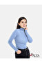 Camisole Full Neck Body Sweatshirt, Ribbed Fabric, Lycra, Sky Blue