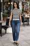 New Season Women's Thin Summer Knitwear Striped Crew Neck Side Button Detailed Casual Short Sleeve Blouse - 5