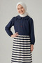 Girl's Navy Blue Poplin Shirt with Marine Accessories - Striped Skirt Set