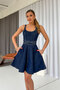 Women's Cross Back Denim Short Dress - Dark Blue - 4