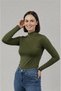 Women's Long Sleeve Half Turtleneck Body Army Green 1 Piece - 3