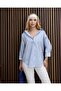 Women's Blue Striped Oversized Cotton Shirt - 6