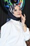 وشاح قطني بنقشة هندسية، باللون الأسود والأبيض - 4