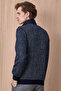Lastrange Navy Blue Half-Zipper Flexible Textured Sweatshirt - 6