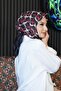 وشاح قطني بنقشة حلقات، باللون الأحمر - 2