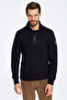 Marconi Navy Blue 100% Cotton Short Zipper Striped Sweater