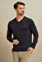 Borg Anthracite 100% Cotton V-Neck Sweater - 2
