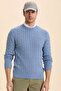 Dario Blue 100% Cotton Hair Knit Crew Neck Sweater