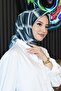 وشاح قطني بنقشة هندسية، باللون الأزرق - 4