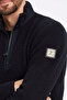 Marconi Navy Blue 100% Cotton Short Zipper Striped Sweater - 3