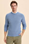 Dario Blue 100% Cotton Hair Knit Crew Neck Sweater - 2