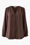 V-Neck Buttoned Long Back Shirt -Brown