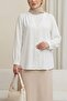 V-Neck Buttoned Long Back Shirt -Ecru - 2