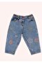 Baby Girl Patterned Flexible Waist Floral Print Pattern Jean Trousers 0-3 Years Blue