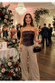 Zipper Detail Sequined Strapless Wedding Invitation Evening Dress Bluz Brown 35788*Lu