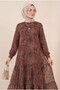 Ethnic Pattern Skirt with Segmented Lining Chiffon Dress -Brown