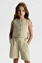 Nk Girls' Basic Knee Length Shorts 8-14 Years Green - 2