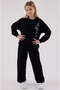 U.S. Polo Assn. Girls' Long Sleeve Set with Vertical Lettering Print Detail on the Side, 2-Piece Set, Ages 4-8, Black - 3