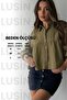 Women's Khaki Short Balloon Muslin Fabric Premium Shirt - 5